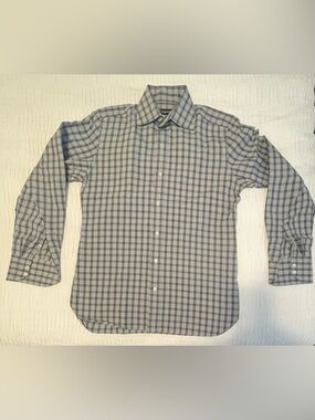 Tom Ford Men's Long Sleeve Dress Shirt Size 41/16 Blue Plaid 100% Cotton SWISS